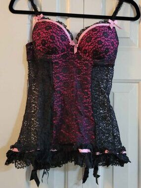 Victoria's Secret pink and black lace slip
